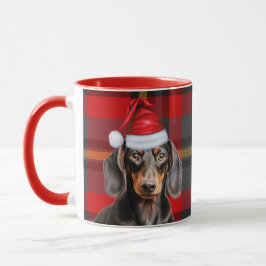 Caneca Dog Lover's Red Plaid Smooth Dachshund Holiday