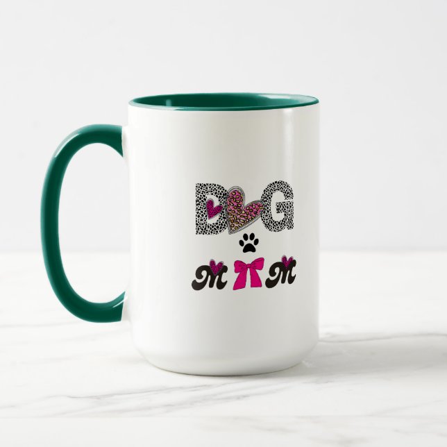 Caneca Dog Mom Leopard Heart Mug -Mom Lover Gift  (Esquerda)