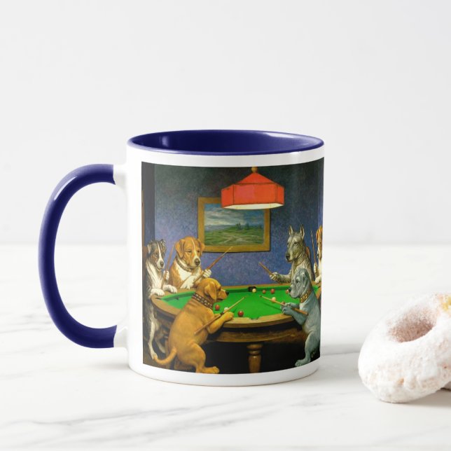 Caneca Dogs Playing Snooker Billiards Fun Spoof Coffee (Com Donut)