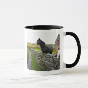 Caneca Dois cavalos na fazenda em Inglaterra rural