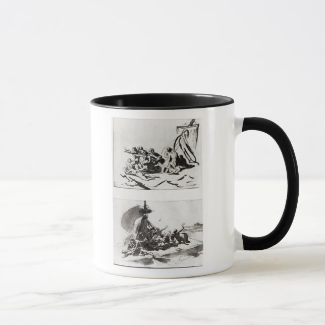 Caneca Dois esboços para a jangada do Medusa, c.1819 (Direita)
