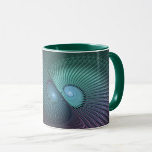 Caneca Dois Espirais Coloridos Arte Fractal Moderna Abstr