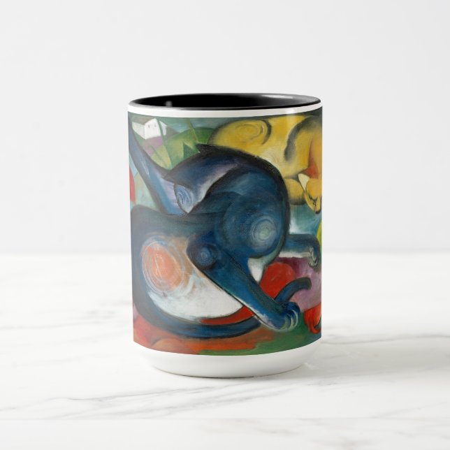 Caneca Dois gatos, azul e amarelo (1912) por Franz Marc (Centro)
