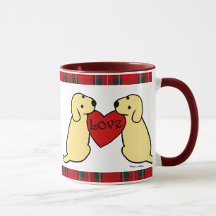 Caneca Dois Labradors amarelo com o Tartan dos desenhos