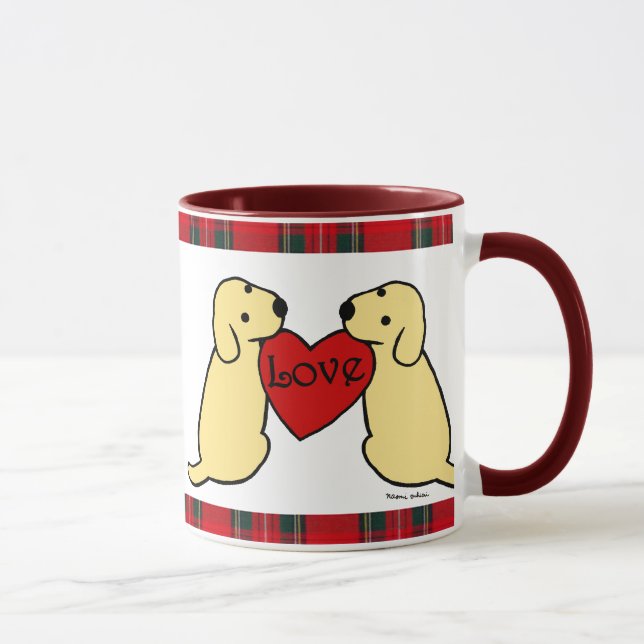 Caneca Dois Labradors amarelo com o Tartan dos desenhos (Direita)