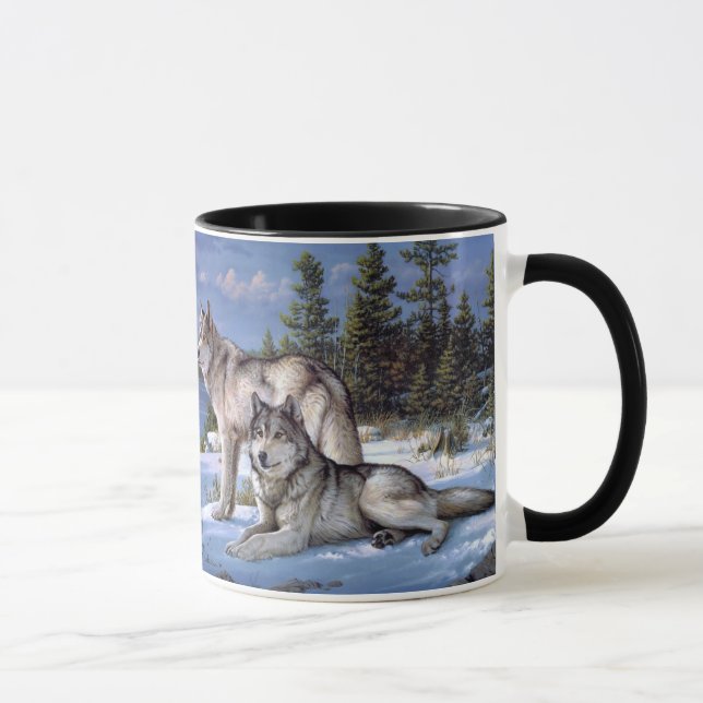 Caneca Dois lobos árticos pintando (Direita)