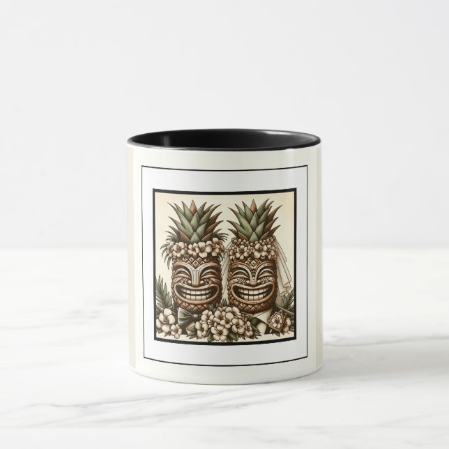 Caneca Dois Noivos Cabeça de Tiki de Abacaxi Gay Casament (Centro)