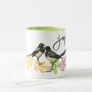 Caneca Dois para a Joy - Dois Magpies com sotaque floral 