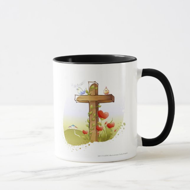 Caneca Dois pássaros que empoleiram-se em uma cruz (Direita)