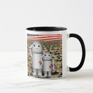 Caneca Dois Pequenos Robôs Patrióticos com Muitos Tanques