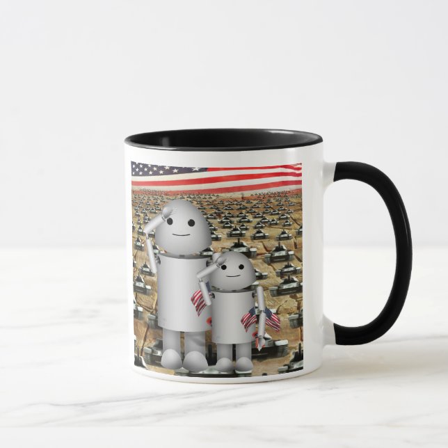 Caneca Dois Pequenos Robôs Patrióticos com Muitos Tanques (Direita)