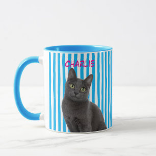 Caneca Dono de Gato Cachorro Foto Personalizada Pet Azul 