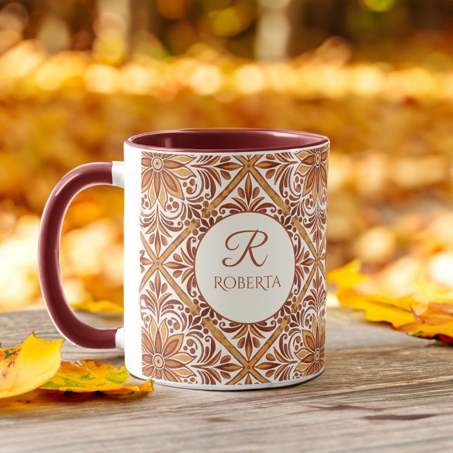 Caneca Dons de Bridesmaid Terracotta Talavera monograma (Bridesmaid gifts Terracotta Talavera monogrammed coffee  Mug personalized name mug bridal favors)
