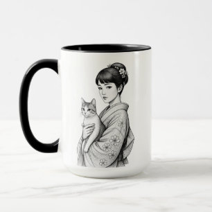 Caneca Donzela Japonesa e Seu Gato