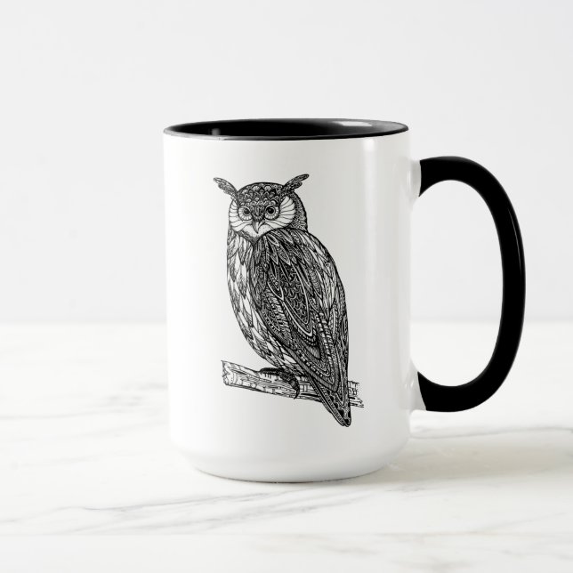 Caneca Doodle animal da coruja do Totem selvagem (Direita)