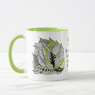Caneca Doodle de Folha Desenhada à Mão com Verde e Citaçã