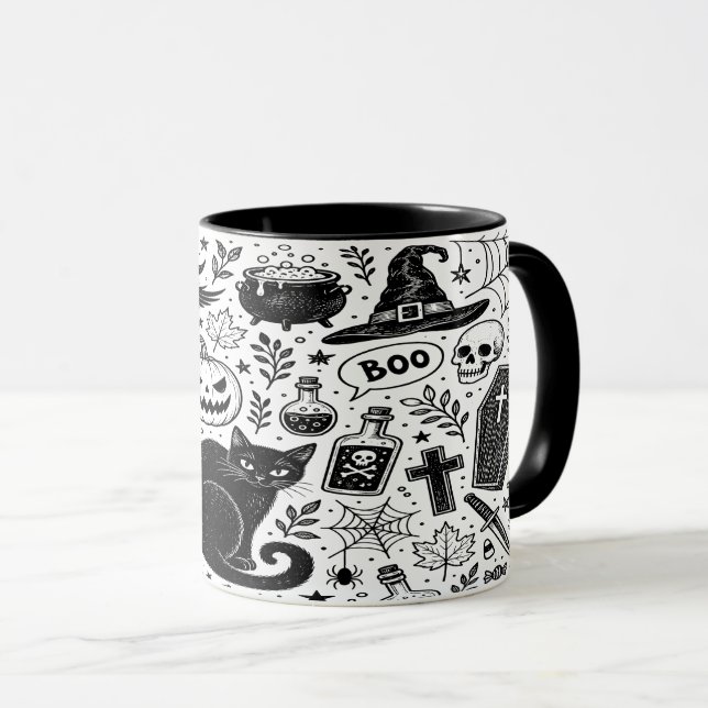 Caneca Doodle de Halloween (Frente Esquerda)