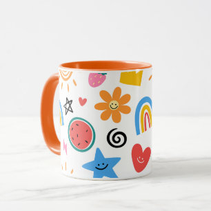 Caneca Doodle de Verão Fofo Padrão Sem Costura Caprichoso