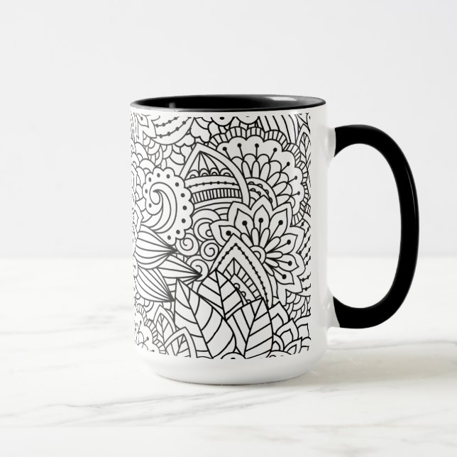 Caneca Doodle do design da flor (Direita)
