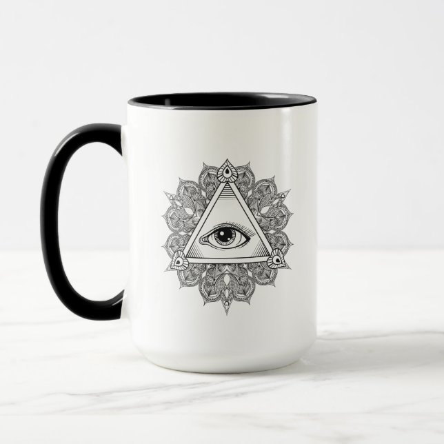 Caneca Doodle do símbolo da pirâmide do olho (Esquerda)