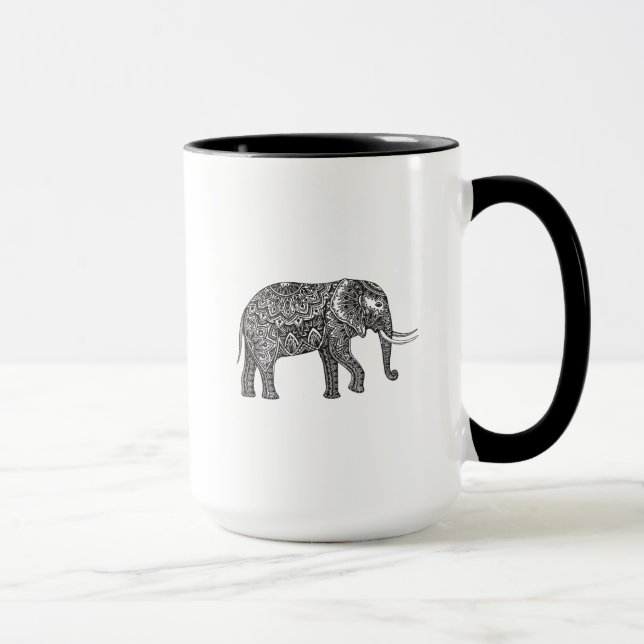 Caneca Doodle estilizado do elefante da fantasia (Direita)