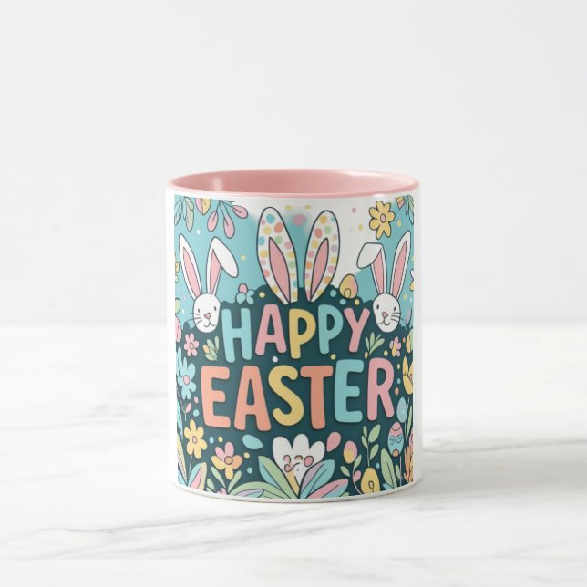 Caneca Doodle Floral Felz pascoa Bunnies (Centro)