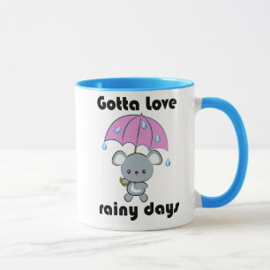 Caneca dos dias chuvosos do rato e do guarda-chuva
