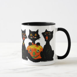 Caneca dos gatos pretos do Dia das Bruxas dos anos