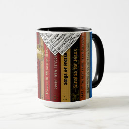 Caneca dos livros de música da equipe do elogio