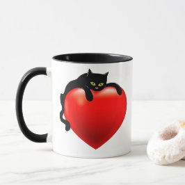 Caneca Dos namorados vermelhos do coração do gato preto