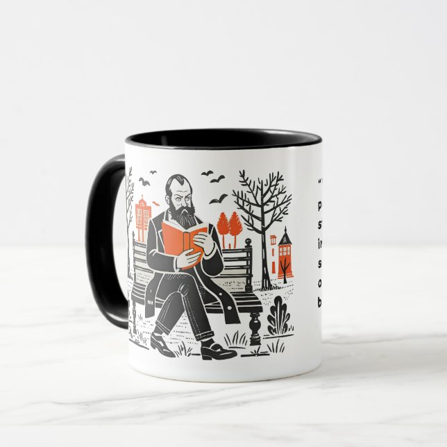 Caneca Dostoevsky lendo um Design de livro (Frente Esquerda)
