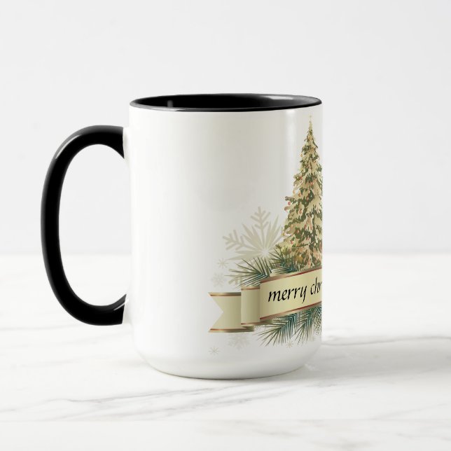 Caneca Dourada Cama de Árvore de Natal Verde Feliz (Esquerda)