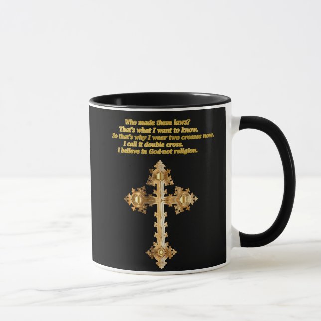 Caneca Dourada cruz cristã divertida com palavras engraça (Direita)