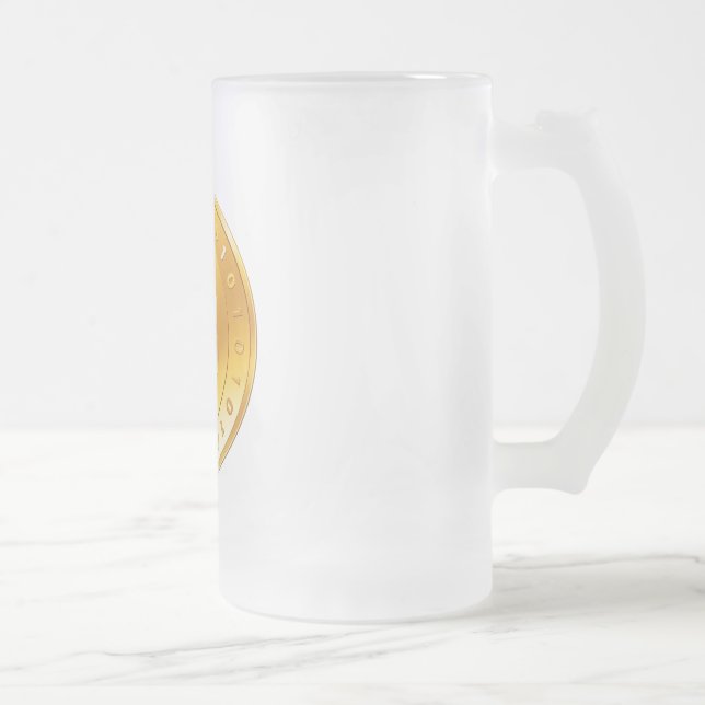 Caneca dourada do promocional de Bitcoin (Direita)