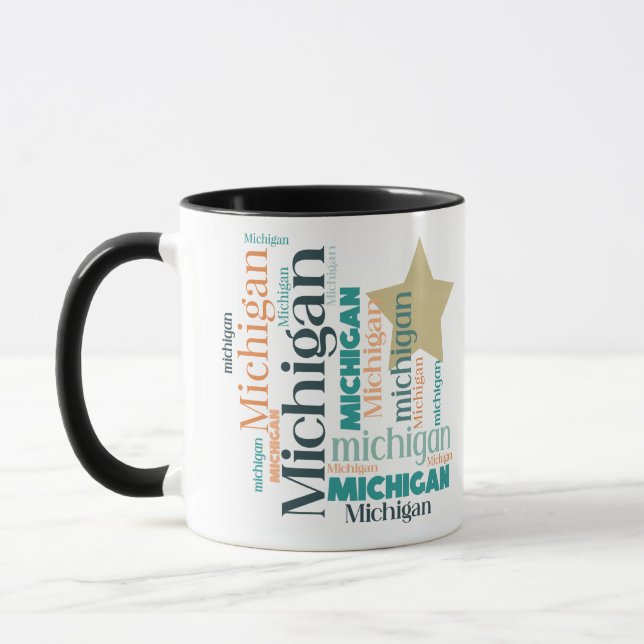 Caneca Dourada estrela do Michigan Word Art Mug (Esquerda)