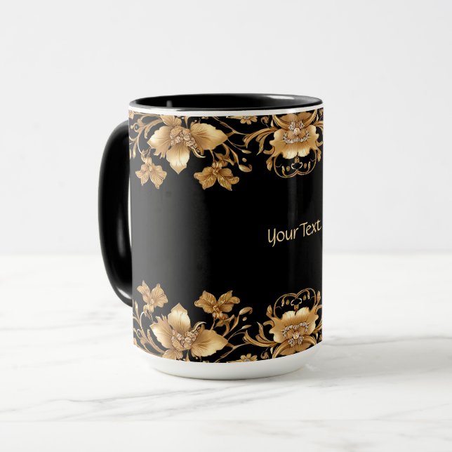 Caneca Dourada Floral Mug (Frente Esquerda)