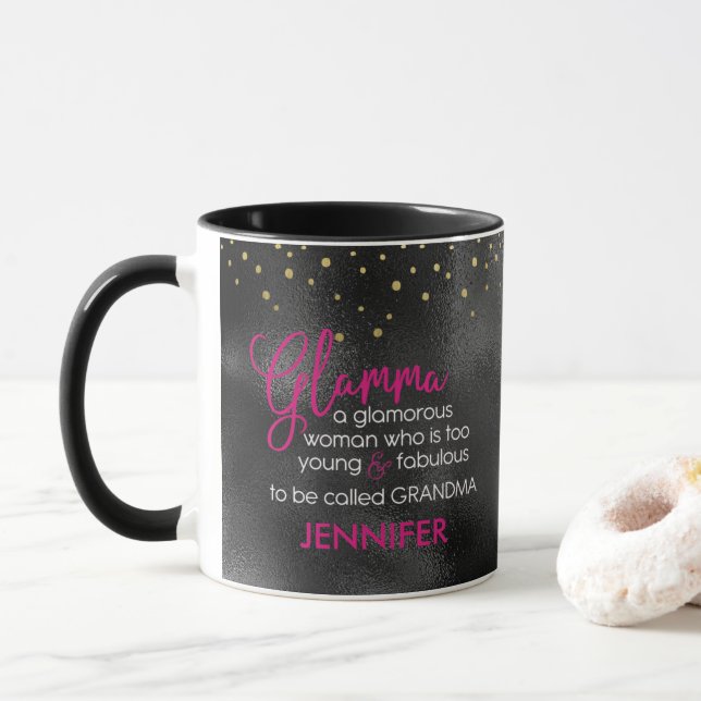 Caneca Dourada Glamma Preta e Rosa Personalizada Avó (Com Donut)