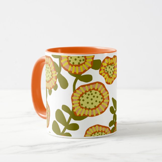 Caneca Dourada Olive Orange Floral Design © Cathy Thompso (Frente Esquerda)