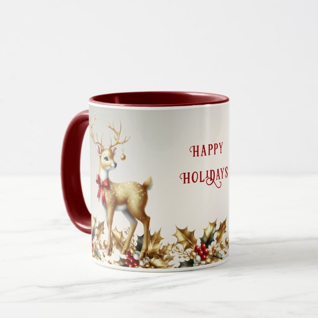 Caneca Dourada Reindeer Holiday Mug (Frente Esquerda)