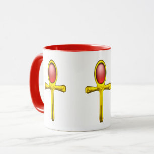 Caneca DOURADO ANKH, VERMELHO TALISMANO EGÍPCIO-branco JE