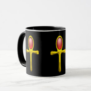 CANECA DOURADO ANKH, VERMELHO TALISMANO EGÍPCIO NEGRO