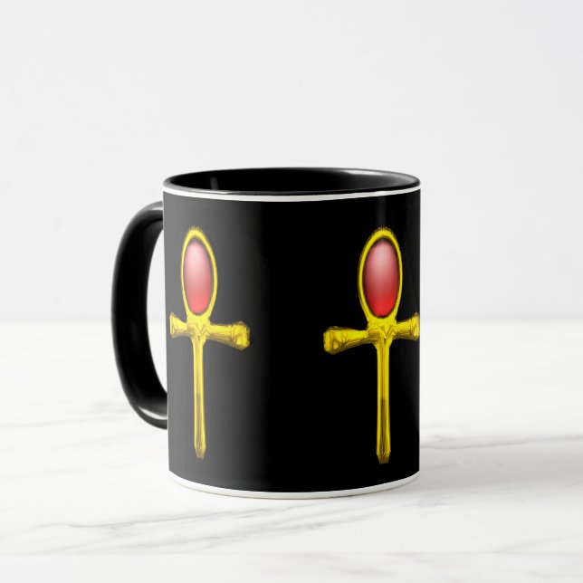 CANECA DOURADO ANKH, VERMELHO TALISMANO EGÍPCIO NEGRO (Frente Esquerda)