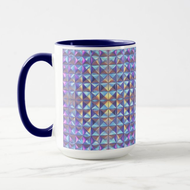 Caneca Dourado, Azul e Roxo Iridescente Geométrico 2 (Esquerda)