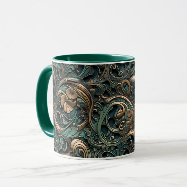 Caneca Dourado E Relevo Azul Turquesa (Frente Esquerda)