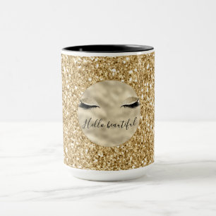 Caneca Dourado Glam Glitter Girly Eyelashes personalizado