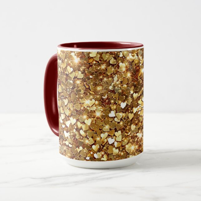 Caneca Dourado Glitzy Glam Sparkle Hearts (Frente Esquerda)