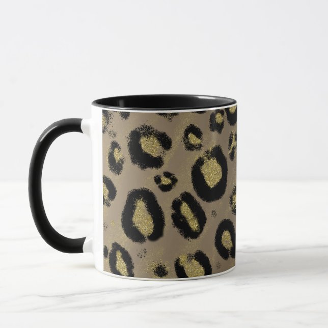 Caneca Dourado Marrom Brilho & Impressão Leopardo Cheetah (Esquerda)