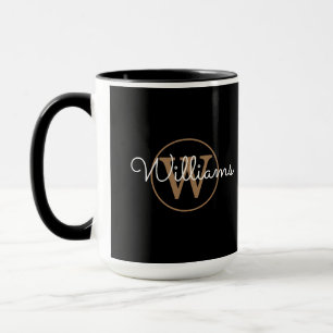 Caneca Dourado Monograma de Script Elegante Preto