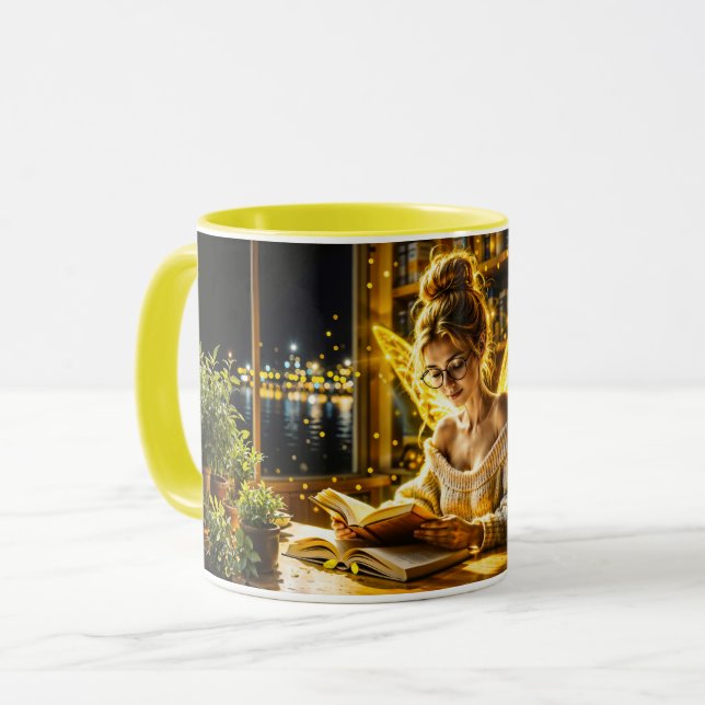 Caneca Dourado ouro de fada acadêmica e confortável bibli (Frente Esquerda)