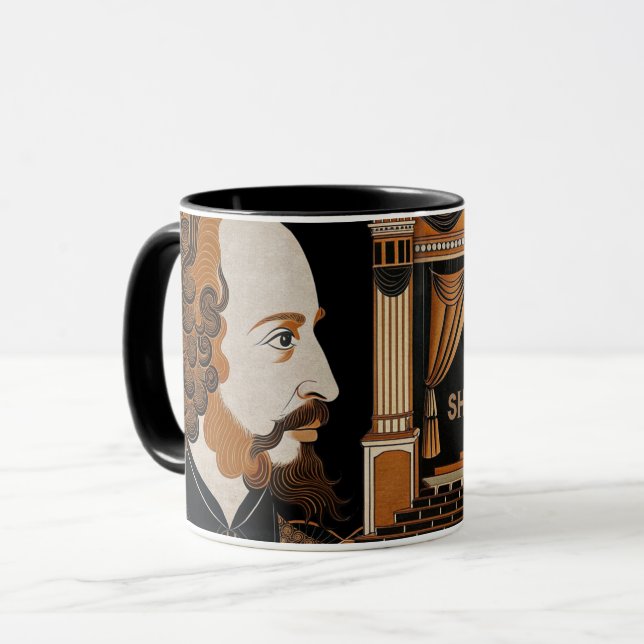 Caneca Dourado retrato de William Shakespeare (Frente Esquerda)